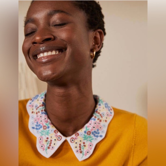 Boden Colette Collar Sweater with Floral Embroidered Collar in Tuscan Sun - Picture 6 of 6